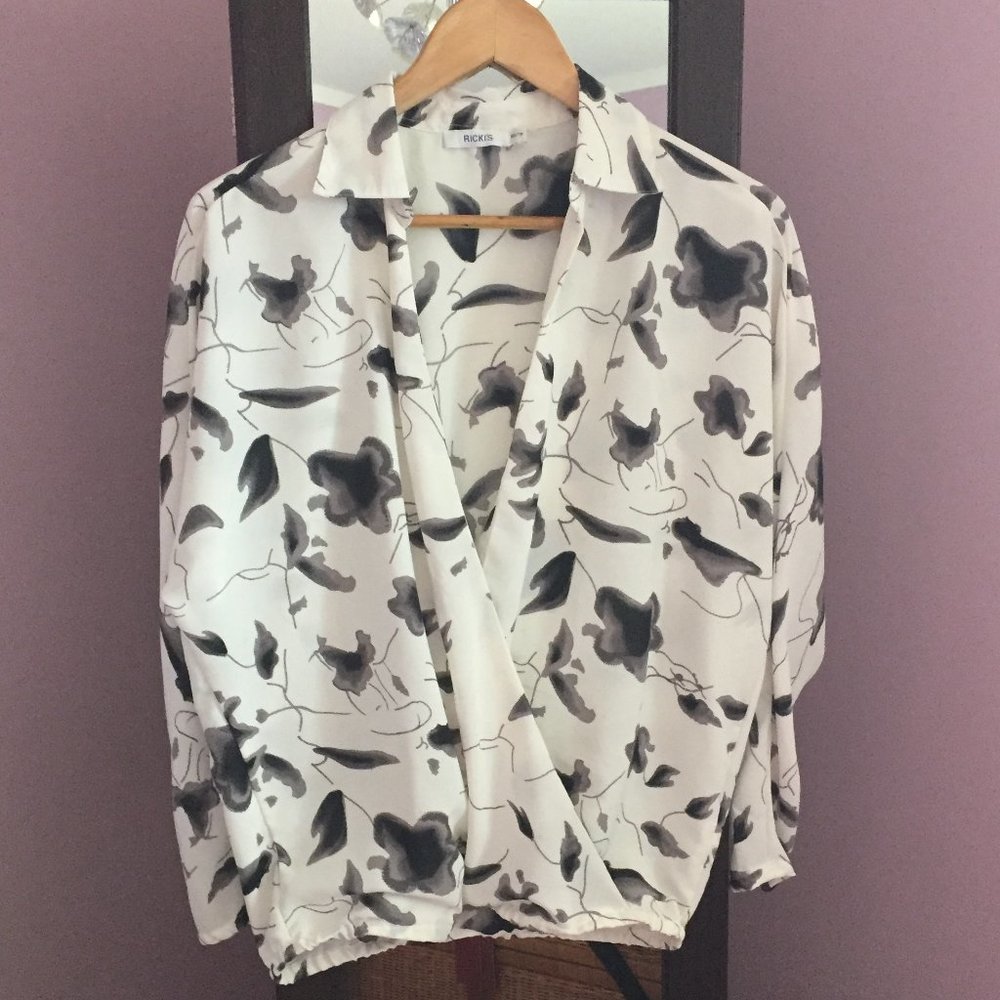 $5 ADD ON!  Ricki's Long Sleeve Sheer Wrap-look Blouse